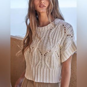 Cream Cable Knit Short Sleeve Sweater